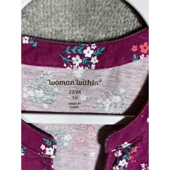 Woman Within Tunic Top Womens Size 22/24 1X Floral Pintuck Pleated Pullover - Picture 3 of 14